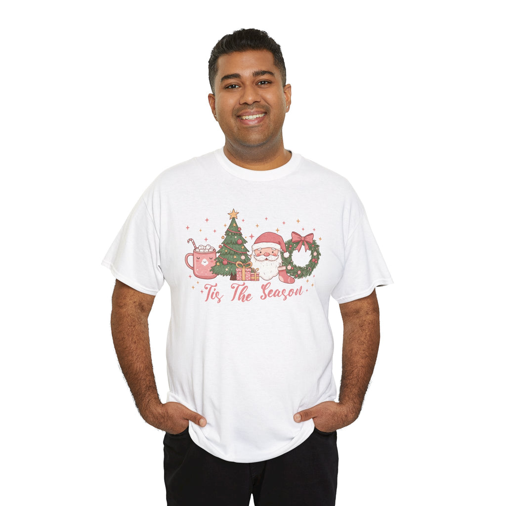 Model wearing the white Tis The Season Cute Christmas T-Shirt