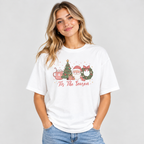 Woman wearing the White Tis The Season Cute Christmas T-Shirt with jeans