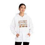 Model wearing the white Turkey Gravy Beans and Rolls Hoodie