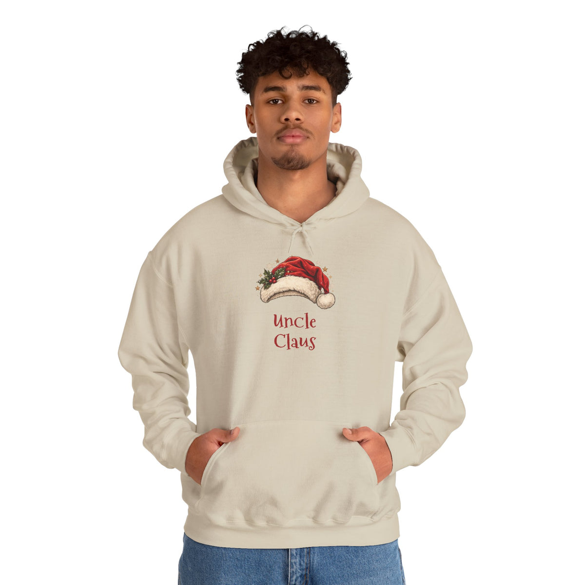 Man wearing the Uncle Claus Hoodie