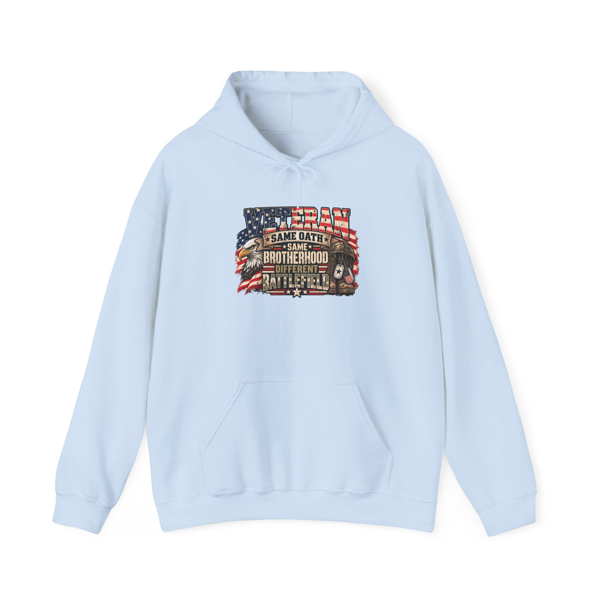 Light Blue Veteran Same Oath Same Brotherhood Different Battlefield Hoodie, front view