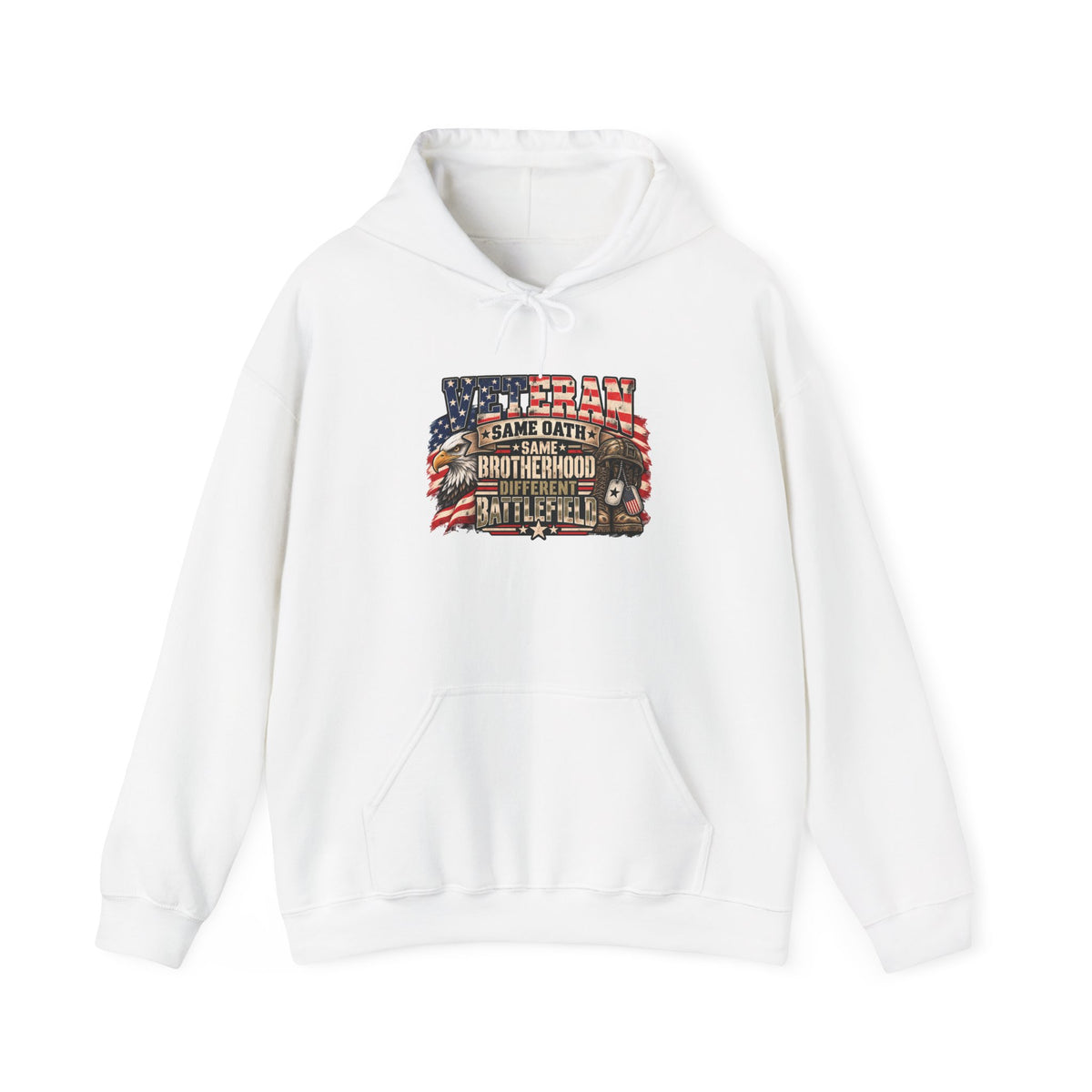 White Veteran Same Oath Same Brotherhood Different Battlefield Hoodie, front view