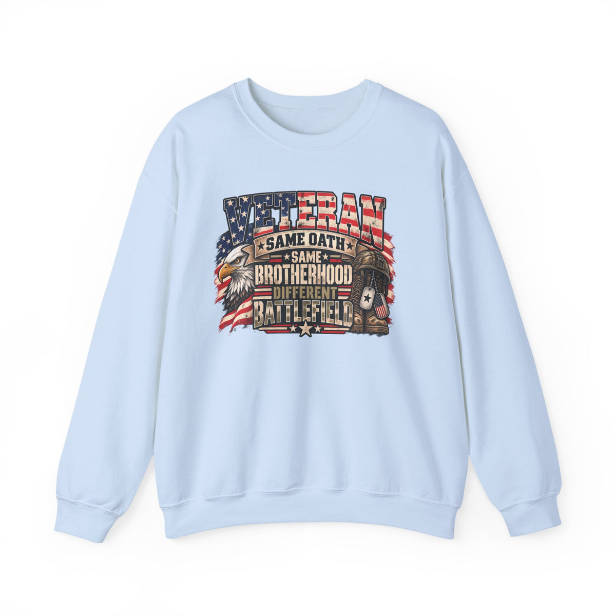 Light Blue Veteran Same Oath Same Brotherhood Different Battlefield Sweatshirt, front view