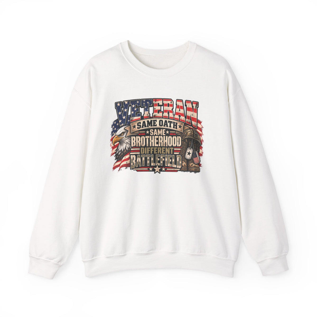 White Veteran Same Oath Same Brotherhood Different Battlefield Sweatshirt, front view