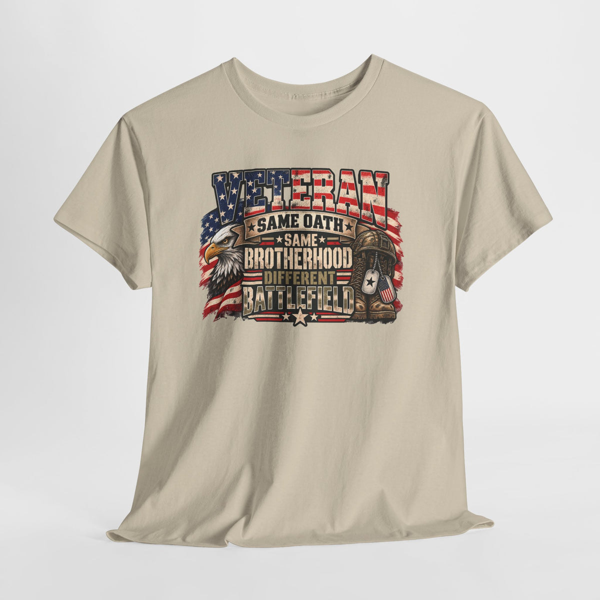 Veteran Same Oath Same Brotherhood Different Battlefield T-Shirt, flat lay