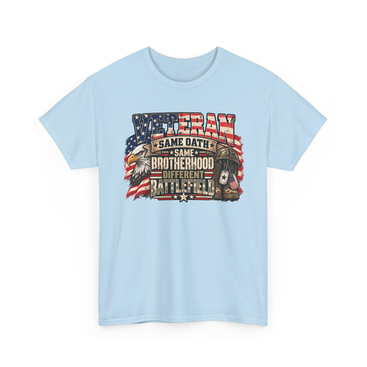 Light Blue Veteran Same Oath Same Brotherhood Different Battlefield T-Shirt, front view