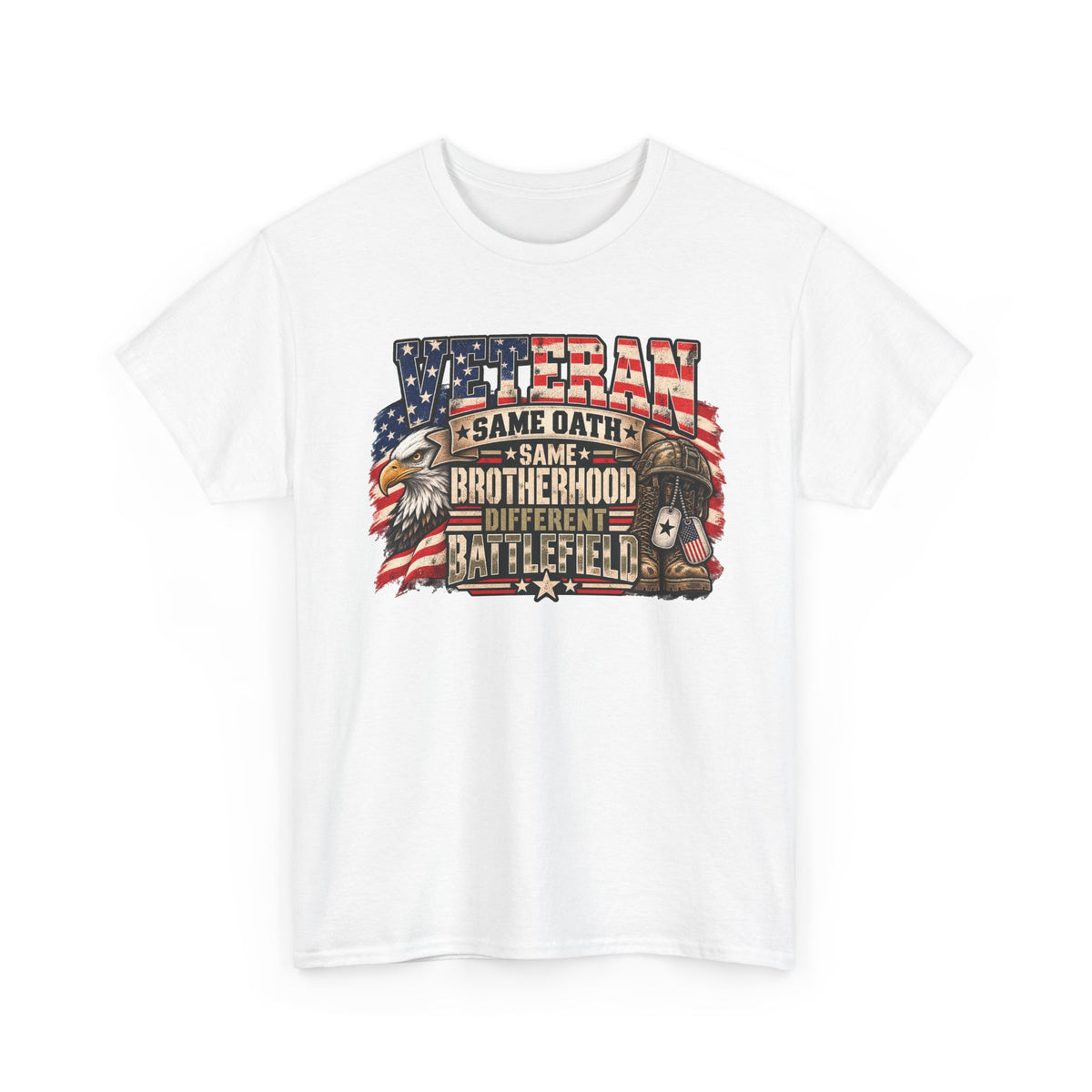 White Veteran Same Oath Same Brotherhood Different Battlefield T-Shirt, front view