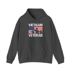Dark Heather Vietnam Veteran American flag soldiers hoodie, front view