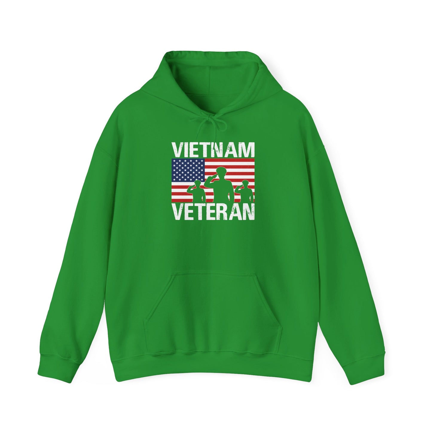Irish green Vietnam Veteran hoodie with American flag and three saluting soldiers