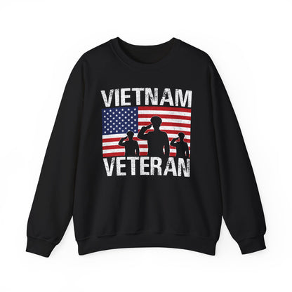 Black Vietnam Veteran sweatshirt with American flag and three saluting soldiers