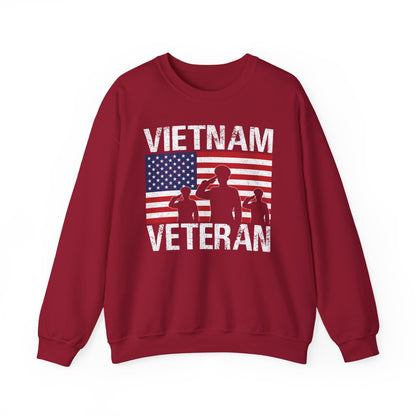 Cardinal red Vietnam Veteran sweatshirt with American flag and three saluting soldiers