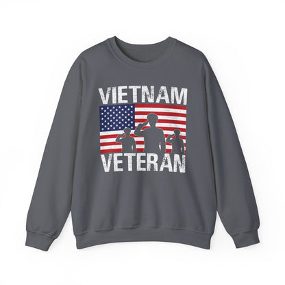 Charcoal Vietnam Veteran sweatshirt with American flag and three saluting soldiers