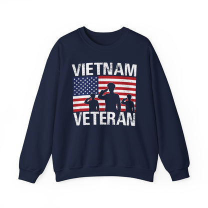 Navy Vietnam Veteran sweatshirt with American flag and three saluting soldiers