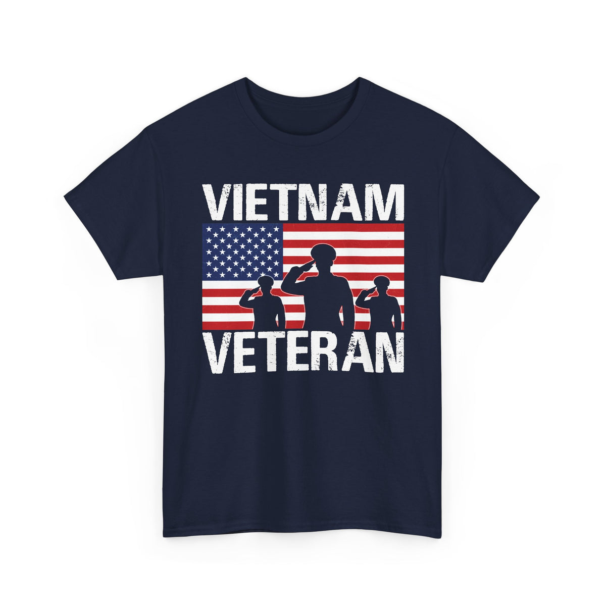 Navy Vietnam Veteran t-shirt with American flag and three saluting soldiers