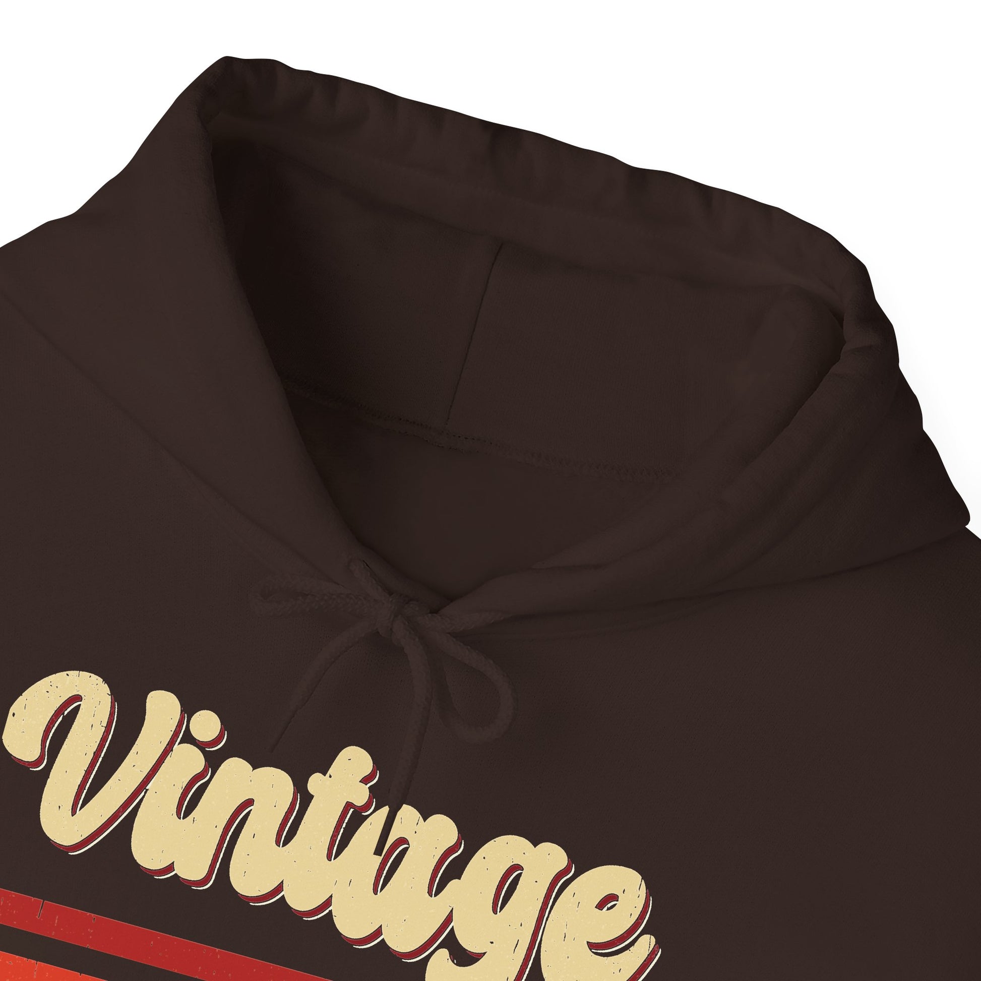 Vintage 75 retro stripes hoodie, hood and print detail