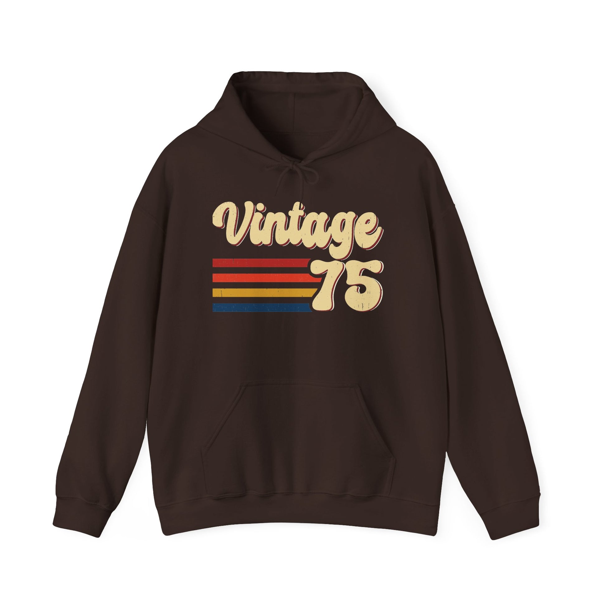 Dark Chocolate Vintage 75 retro stripes hoodie, front view