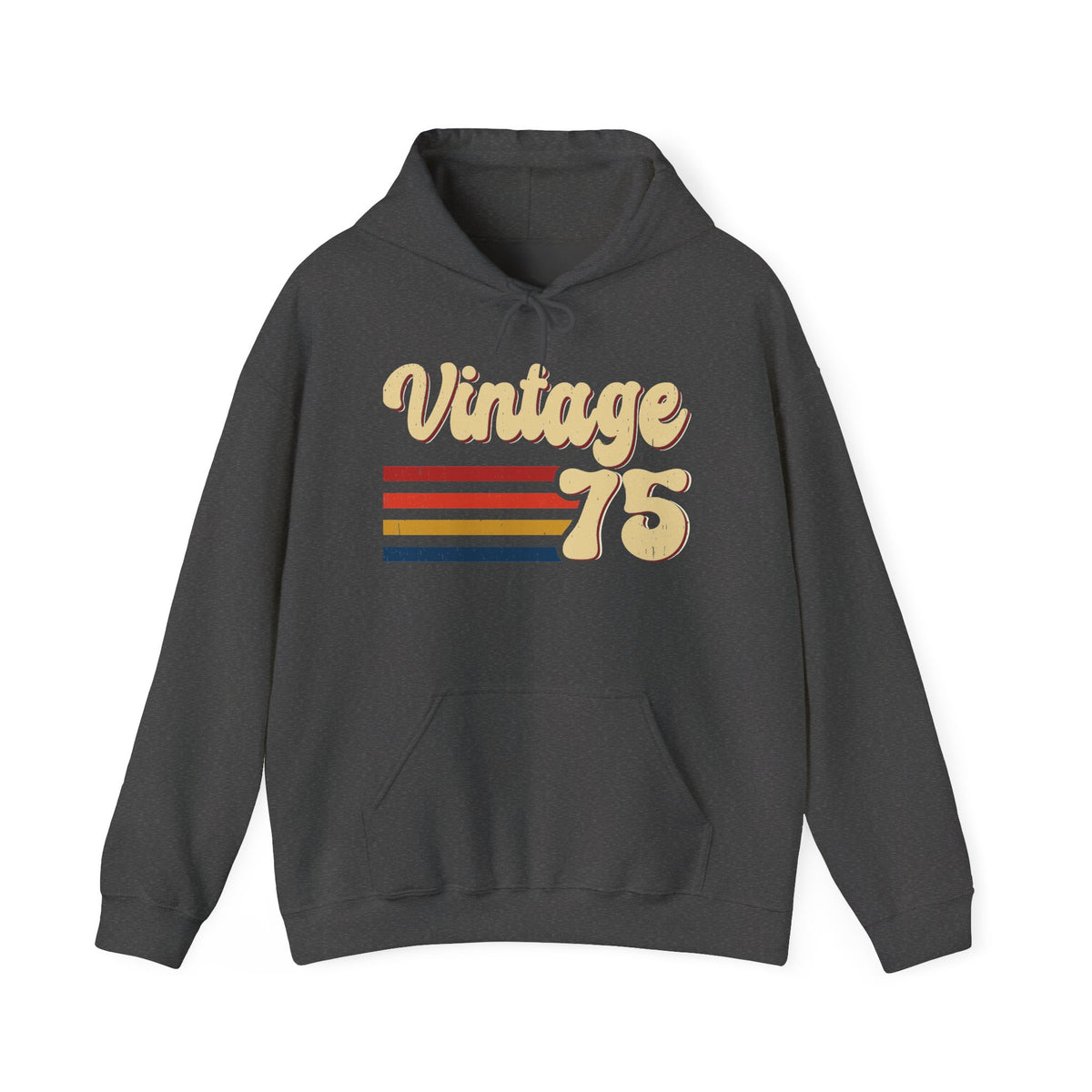 Dark Heather Vintage 75 retro stripes hoodie, front view