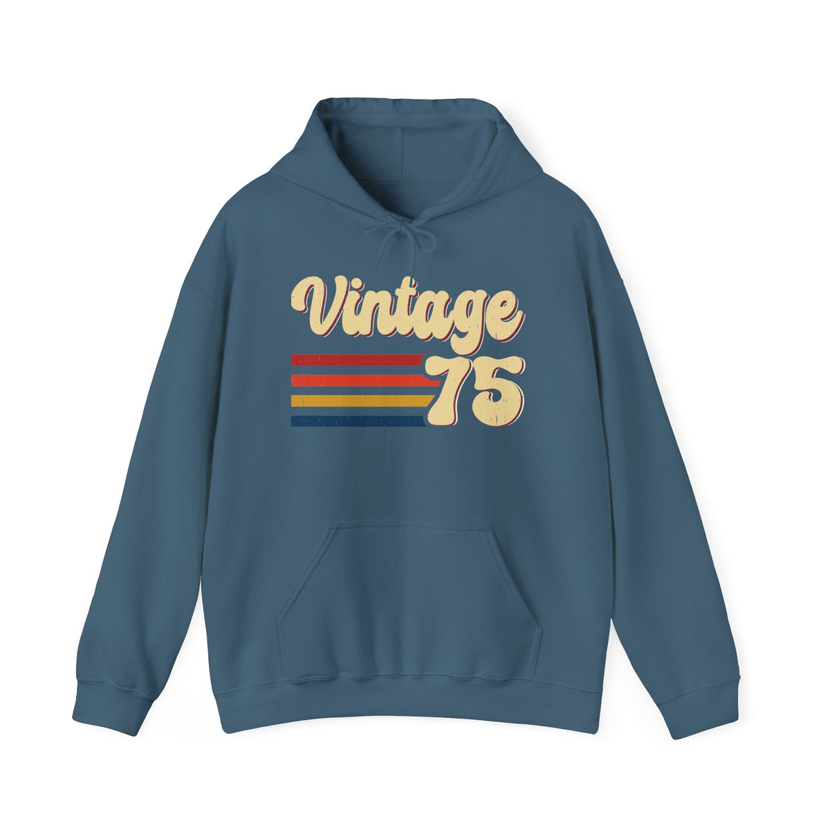 Indigo Blue Vintage 75 retro stripes hoodie, front view