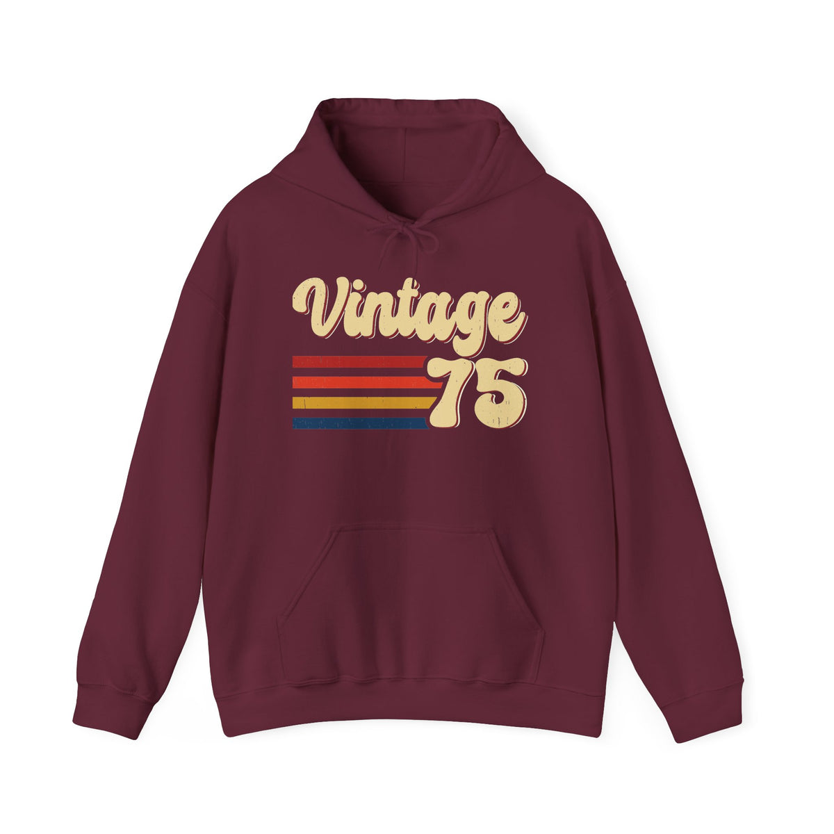 Maroon Vintage 75 retro stripes hoodie, front view