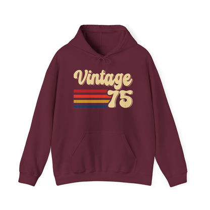 Maroon Vintage 75 retro stripes hoodie, front view