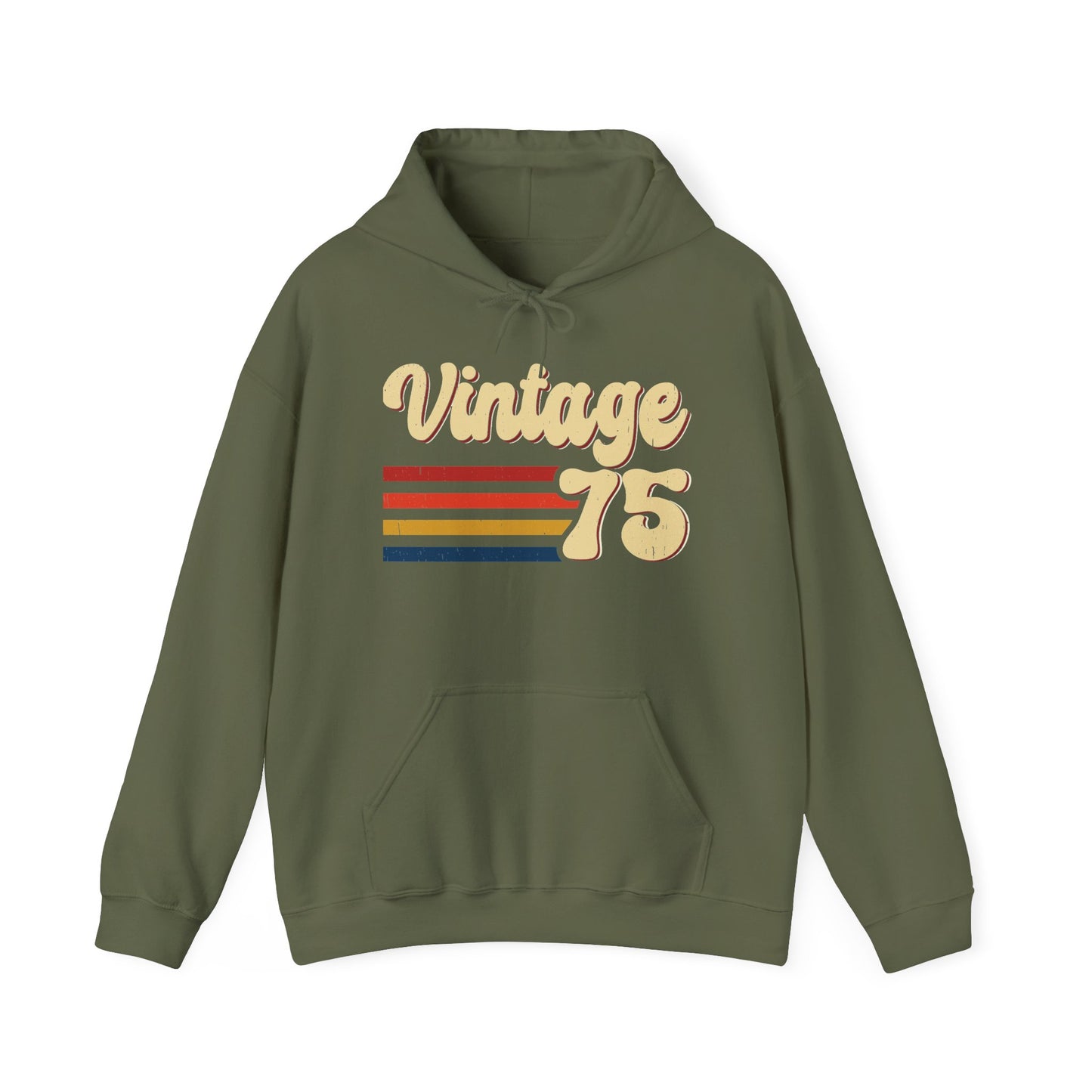 Military Green Vintage 75 retro stripes hoodie, front view