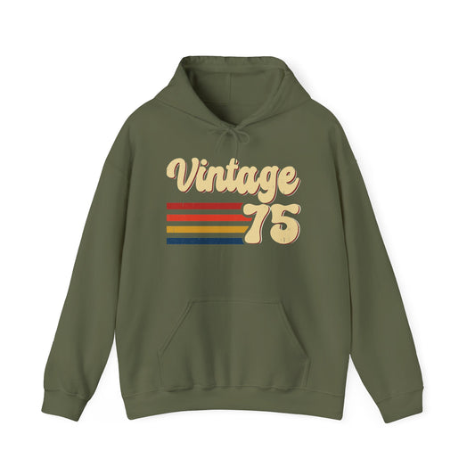 Military Green Vintage 75 retro stripes hoodie, front view