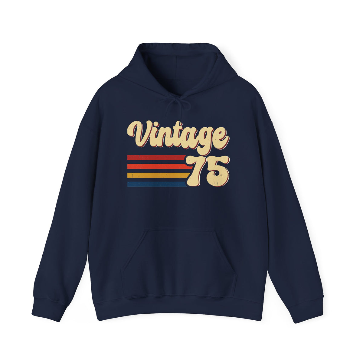 Navy Vintage 75 retro stripes hoodie, front view