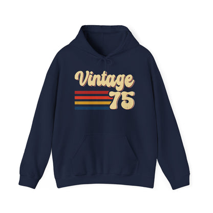 Navy Vintage 75 retro stripes hoodie, front view