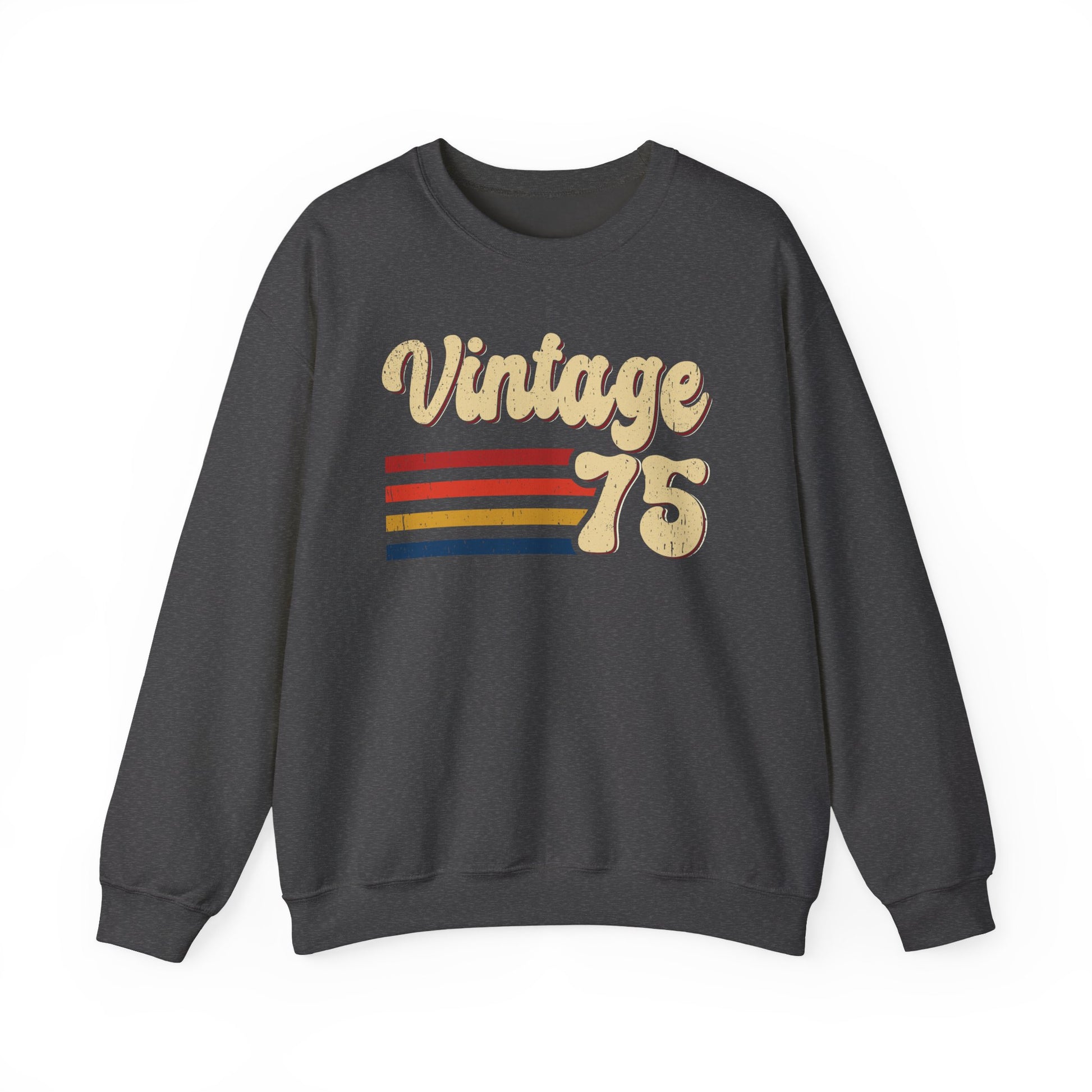 Dark Heather Vintage 75 retro stripes sweatshirt, front view