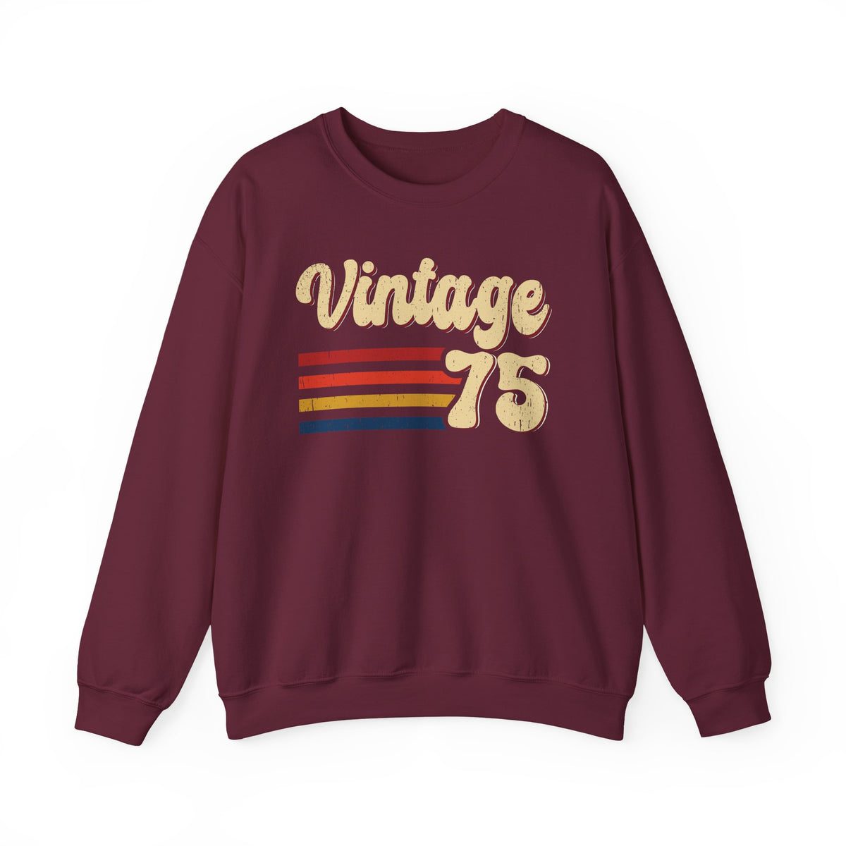 Maroon Vintage 75 retro stripes sweatshirt, front view