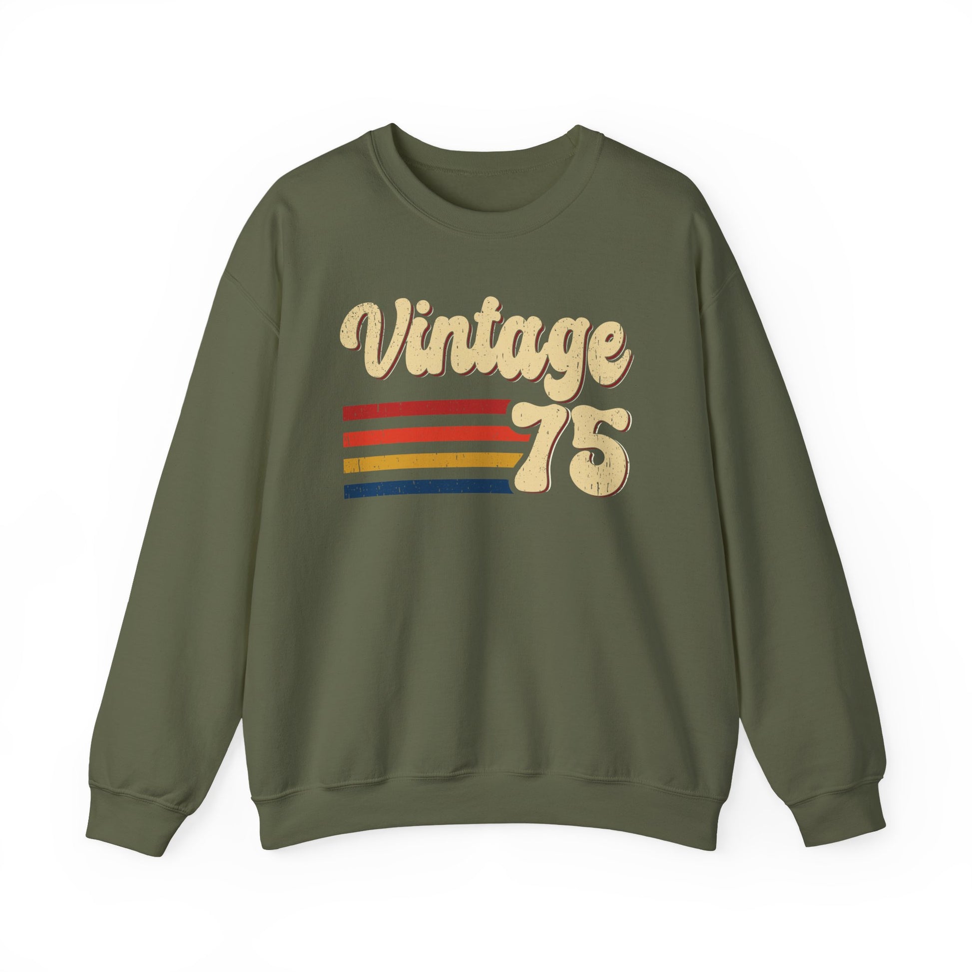 Military Green Vintage 75 retro stripes sweatshirt, front view