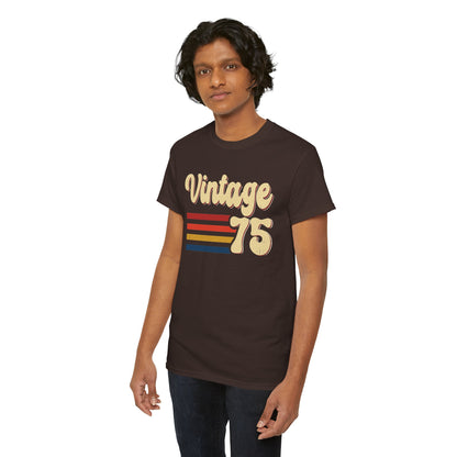 Man wearing the Vintage 75 retro stripes t-shirt