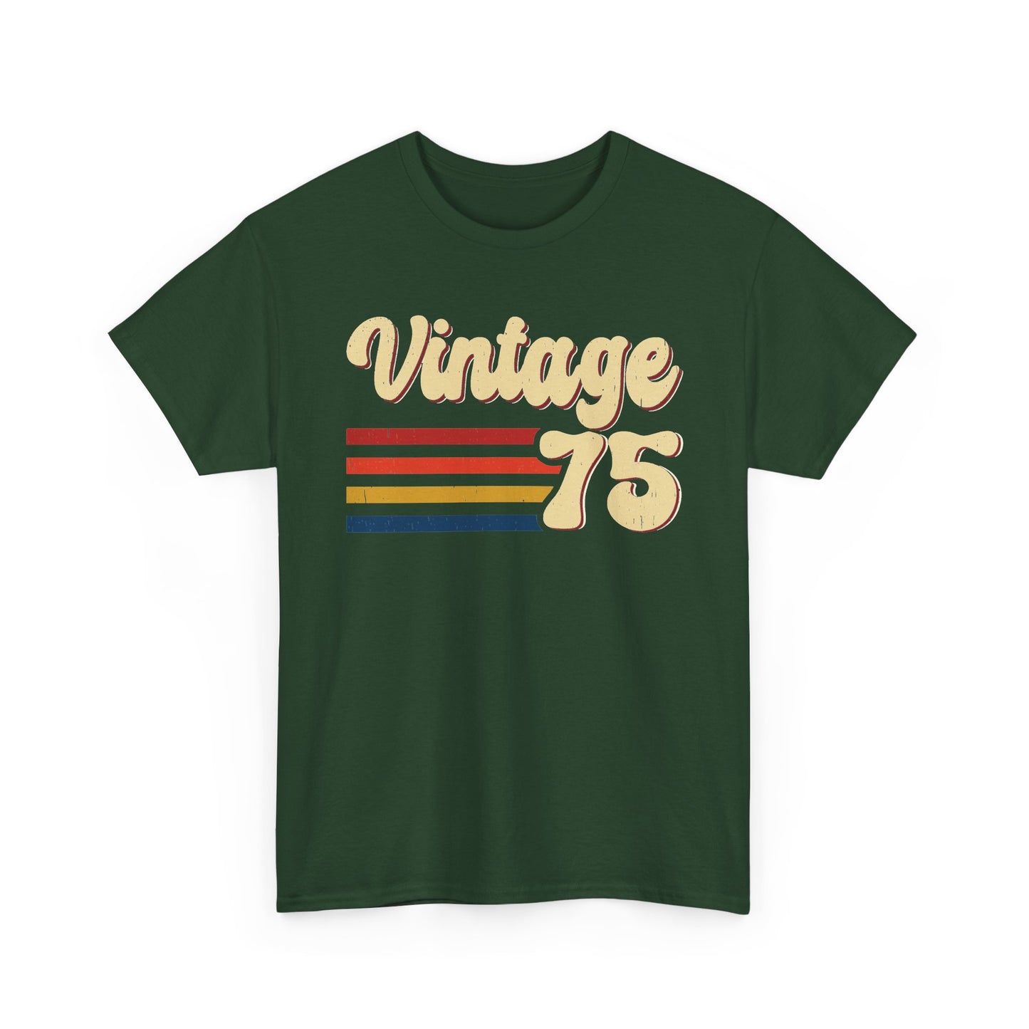 Forest Green Vintage 75 retro stripes t-shirt, front view