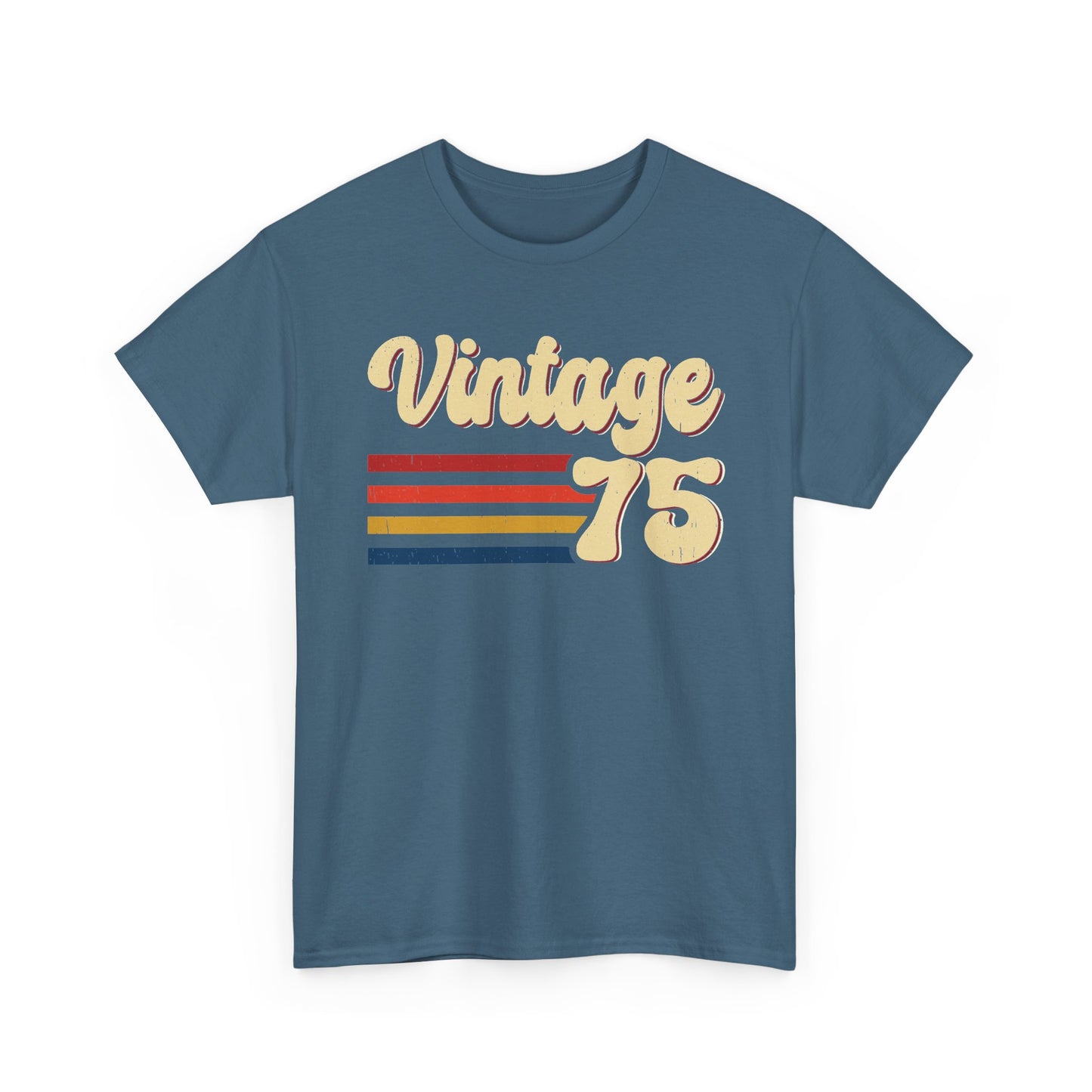 Indigo Blue Vintage 75 retro stripes t-shirt, front view
