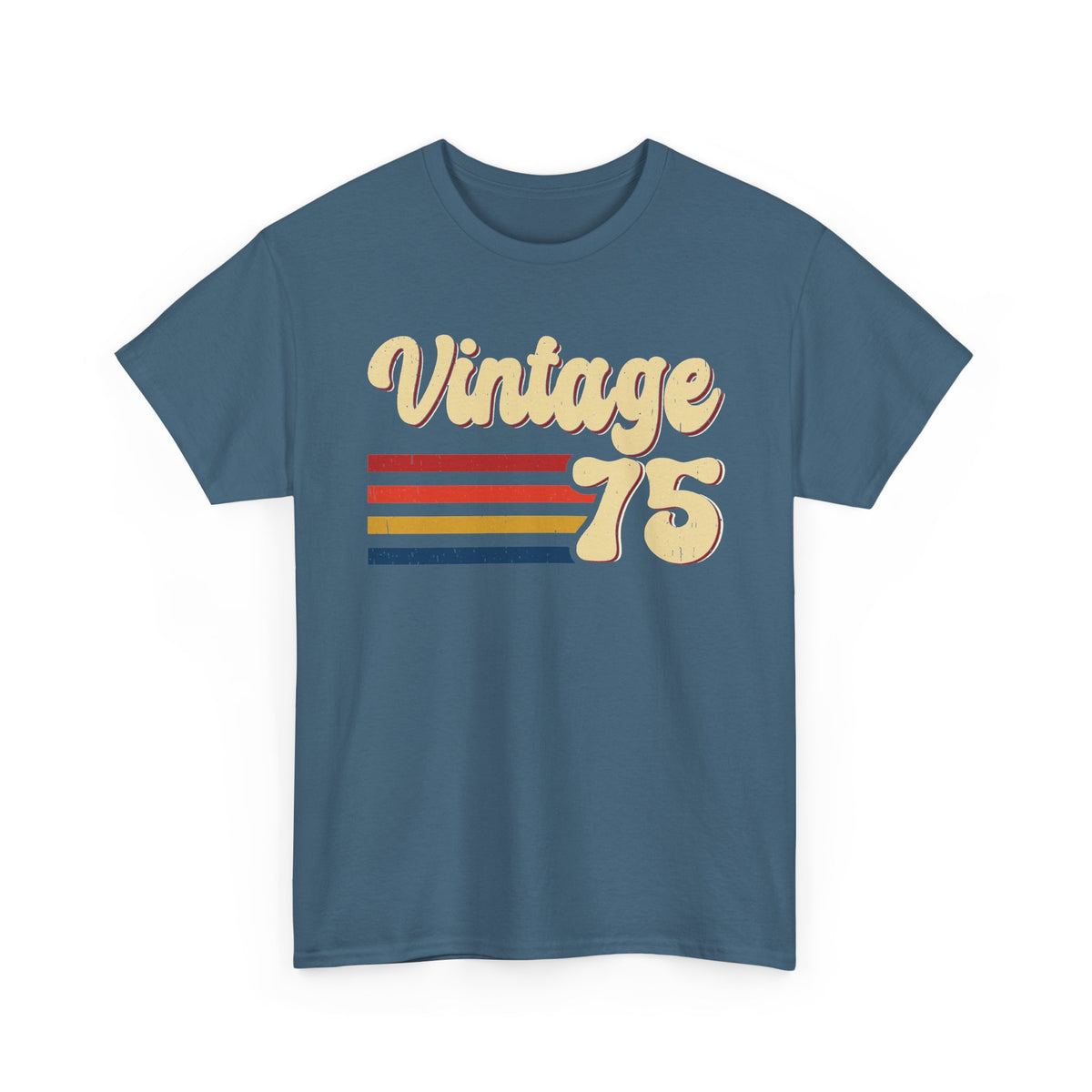 Indigo Blue Vintage 75 retro stripes t-shirt, front view