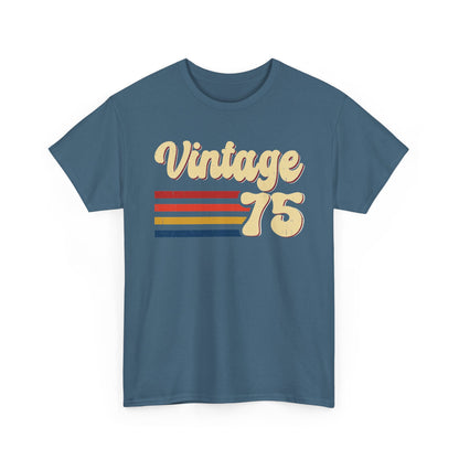 Indigo Blue Vintage 75 retro stripes t-shirt, front view