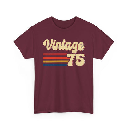 Maroon Vintage 75 retro stripes t-shirt, front view