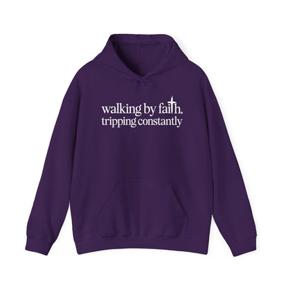 Purple Walking By Faith Tripping Constantly hoodie, front view