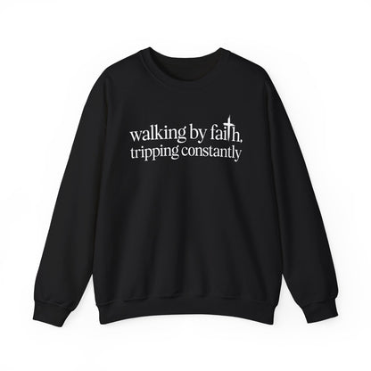 Black Walking By Faith Tripping Constantly sweatshirt, front view