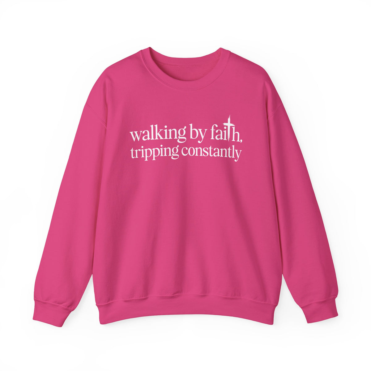 Heliconia Walking By Faith Tripping Constantly sweatshirt, front view
