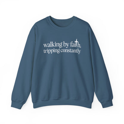 Indigo Blue Walking By Faith Tripping Constantly sweatshirt, front view
