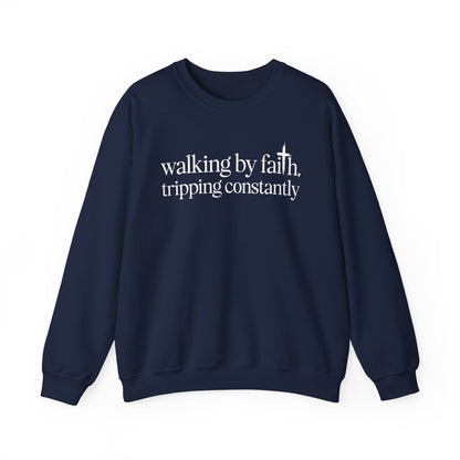 Navy Walking By Faith Tripping Constantly sweatshirt, front view