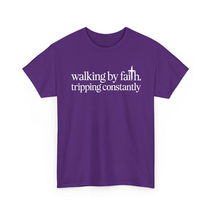 Purple Walking By Faith Tripping Constantly t-shirt, front view