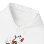 Wiener Dog Boop Christmas Hoodie, front collar close-up