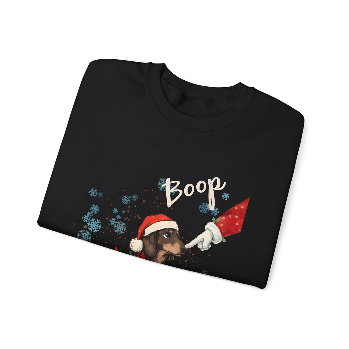Wiener Dog Boop Christmas Sweatshirt, folded