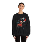 Model wearing the black Wiener Dog Boop Christmas Sweatshirt
