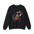 Black Wiener Dog Boop Christmas sweatshirt with Santa booping the nose of a dachshund in a Christmas sweater, front view